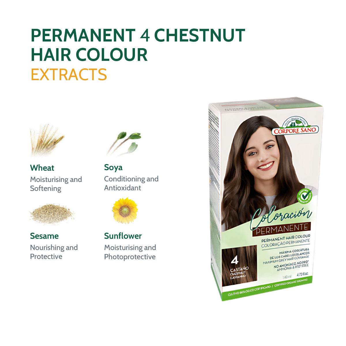 Corpore Sano Permanent Hair Colour 4 - Chestnut 140ml (Exp. Feb 2026)