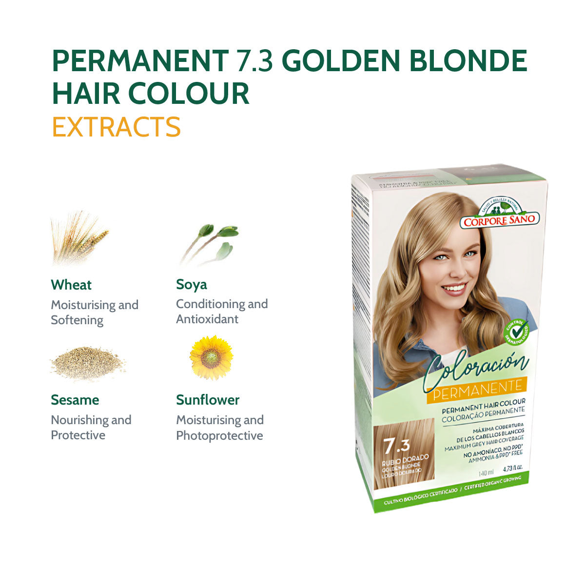 Corpore Sano Permanent Hair Colour 7.3 - Golden Blonde 140ml (Exp. Feb 2026)