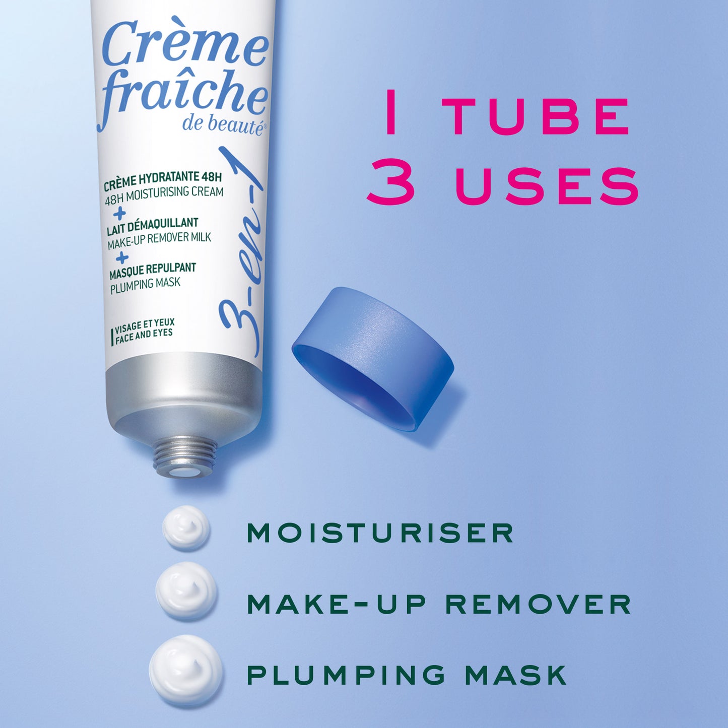 Nuxe Crème fraîche de beauté® 3-in-1, 48H Moisturising Cream, Make-Up Remover Milk, Plumping Mask 100ml